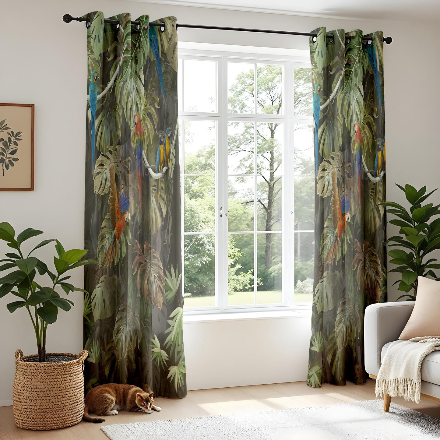 Onay Dark Tropical Parrot Curtains – Jungle Macaw Rainforest Drapes