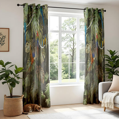 Onay Dark Tropical Parrot Curtains – Jungle Macaw Rainforest Drapes