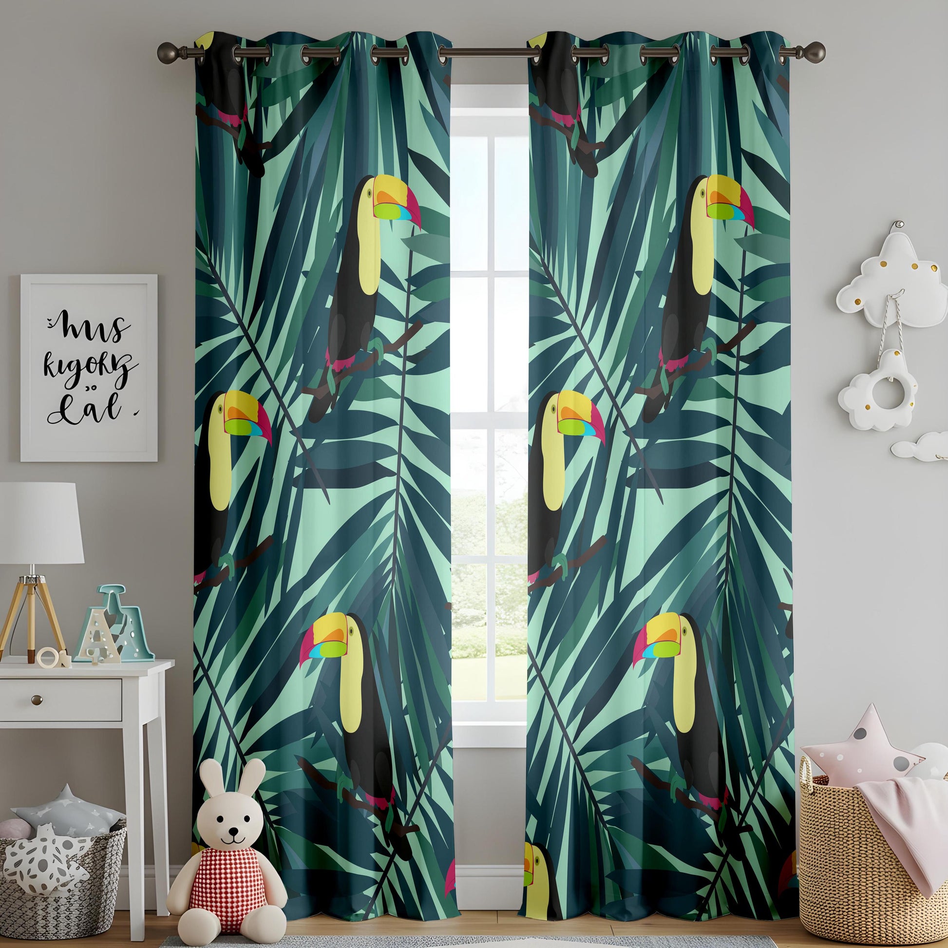 Onay Tropical Toucan Curtains – Jungle Palm Leaf Drapes