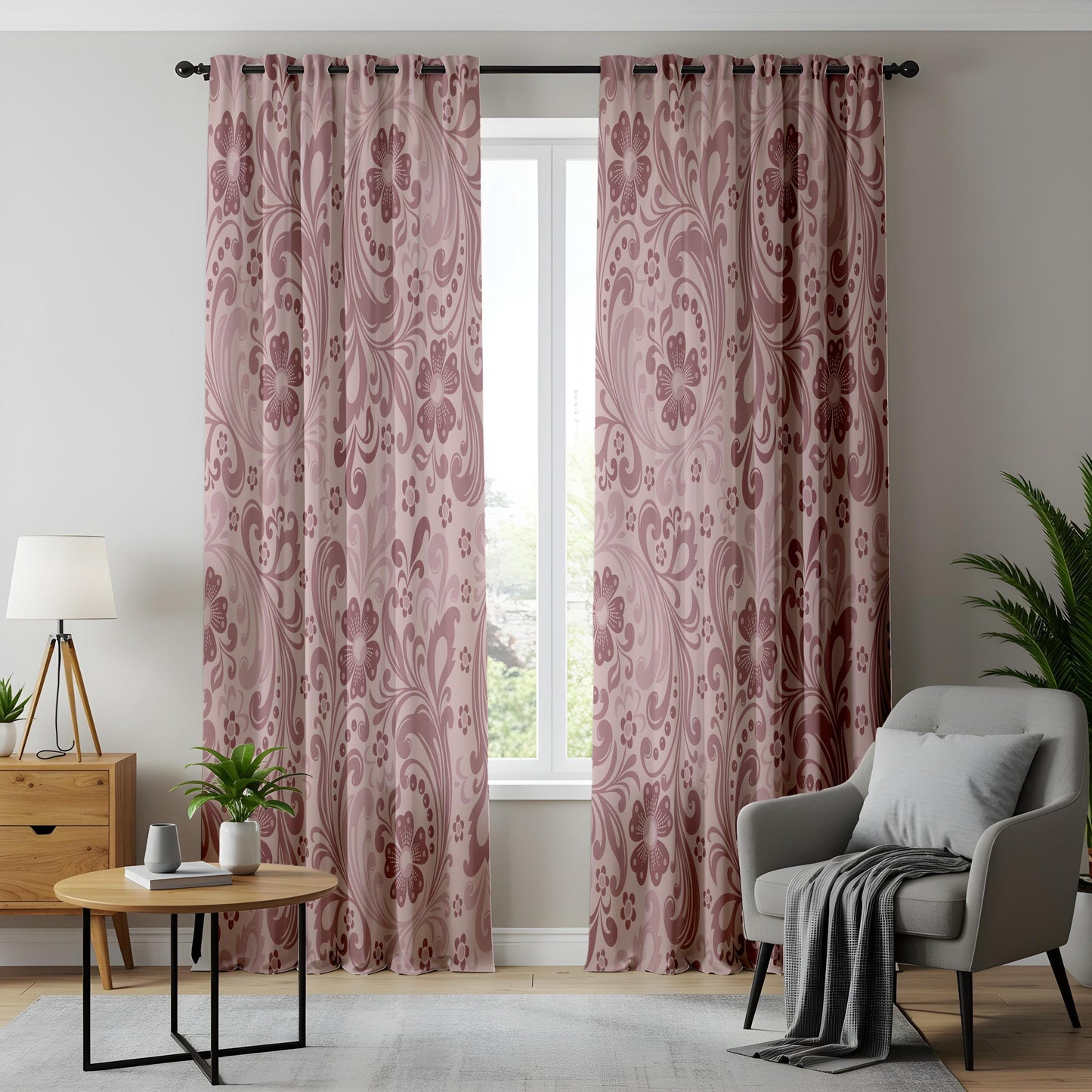 Onay Dusty Rose Pink Damask Curtains – Vintage Baroque Style Drapes