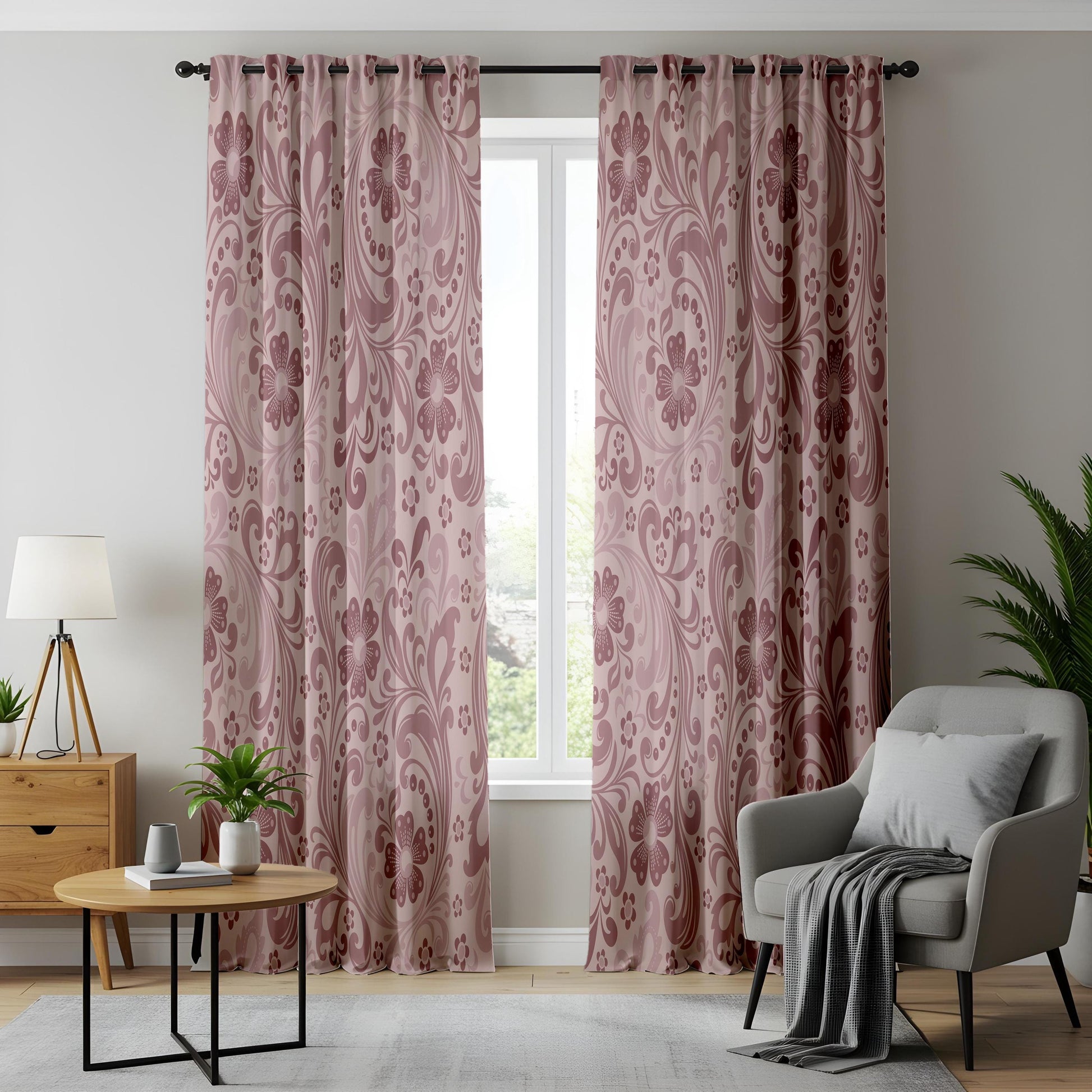 Onay Dusty Rose Pink Damask Curtains – Vintage Baroque Style Drapes