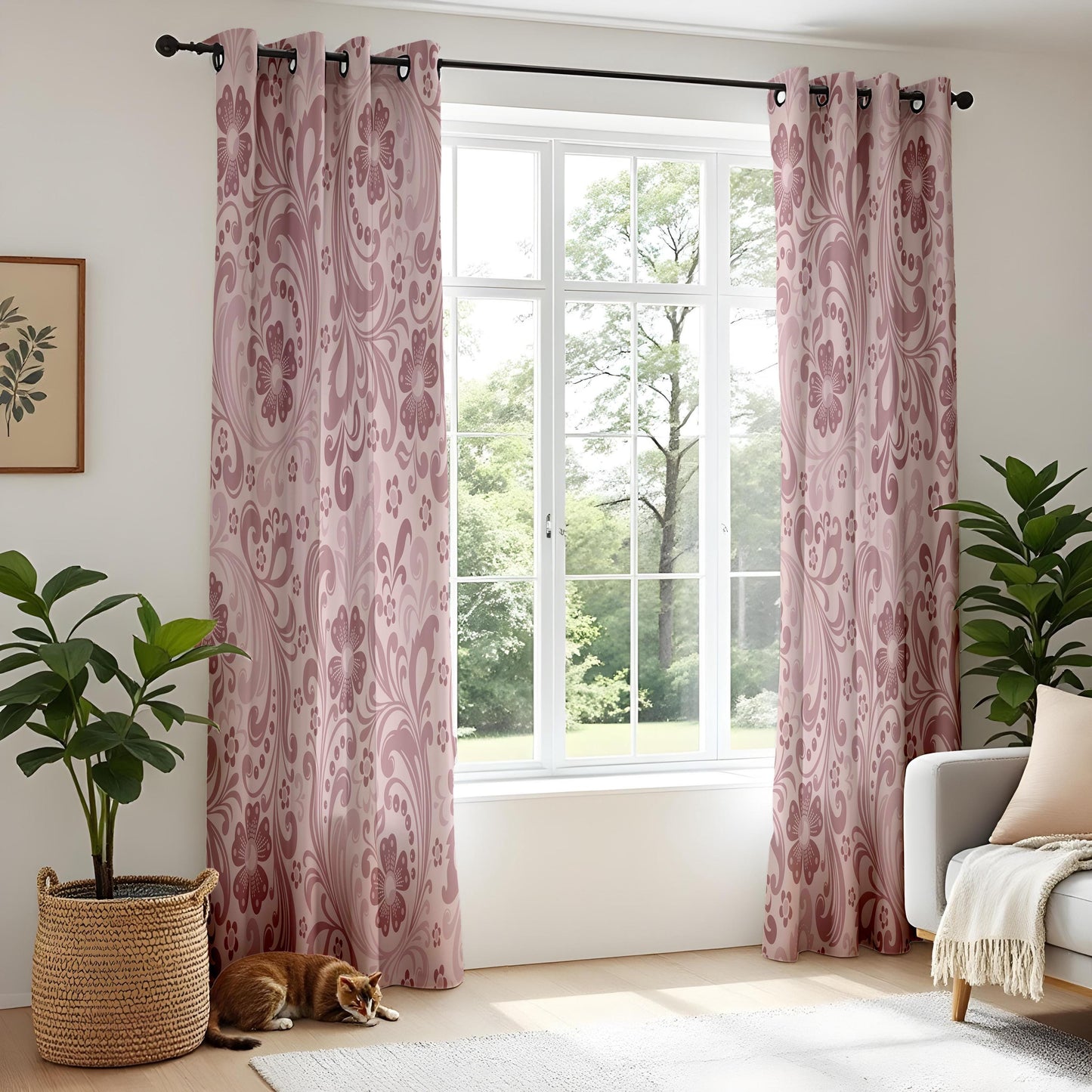 Onay Dusty Rose Pink Damask Curtains – Vintage Baroque Style Drapes