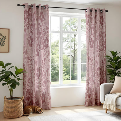 Onay Dusty Rose Pink Damask Curtains – Vintage Baroque Style Drapes