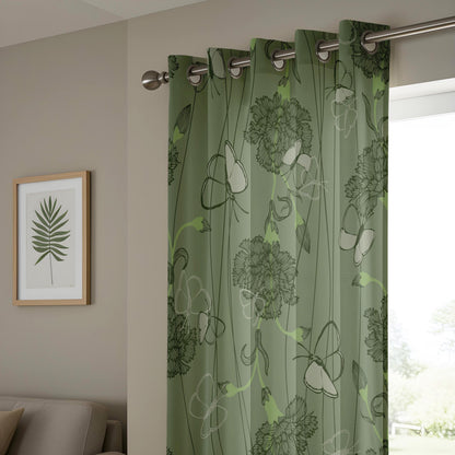 Onay Sage Green Butterfly Floral Curtains – Vintage Botanical Sketch Drapes