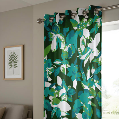 Onay Emerald Green Teal Abstract Floral Curtains – Bold Living Room Decor