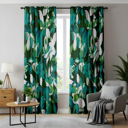Onay Emerald Green Teal Abstract Floral Curtains – Bold Living Room Decor