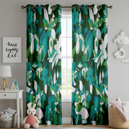 Onay Emerald Green Teal Abstract Floral Curtains – Bold Living Room Decor