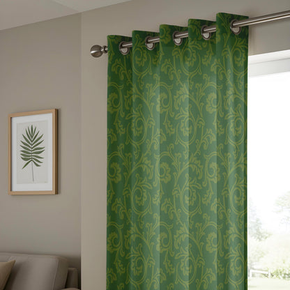 Onay Moss Green Damask Curtains – Vintage Baroque Scroll Drapes