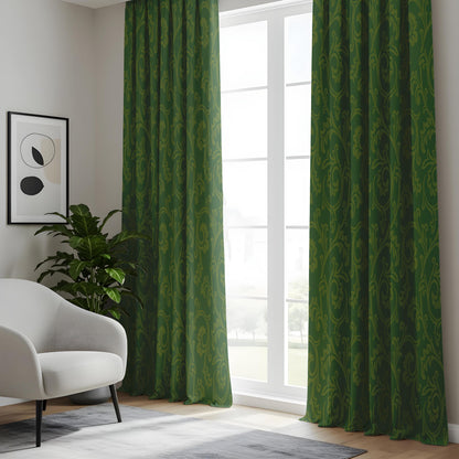 Onay Moss Green Damask Curtains – Vintage Baroque Scroll Drapes