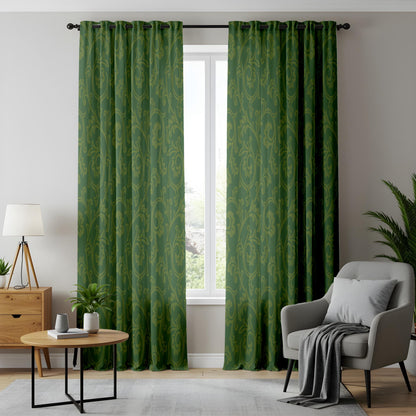 Onay Moss Green Damask Curtains – Vintage Baroque Scroll Drapes