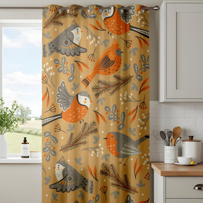 Onay Mustard Yellow Bird Curtains – Scandi Folk Art Drapes
