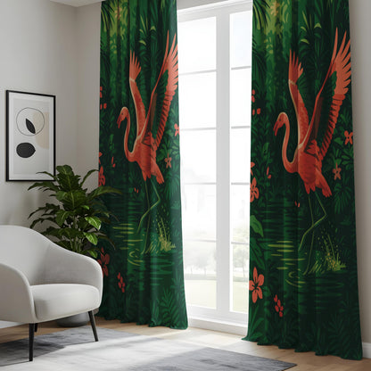 Onay Pink Flamingo Tropical Curtains – Deep Green Jungle Drapes