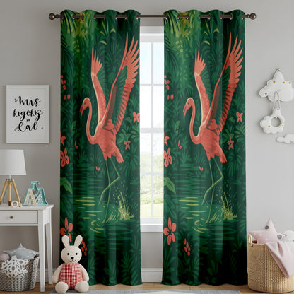 Onay Pink Flamingo Tropical Curtains – Deep Green Jungle Drapes