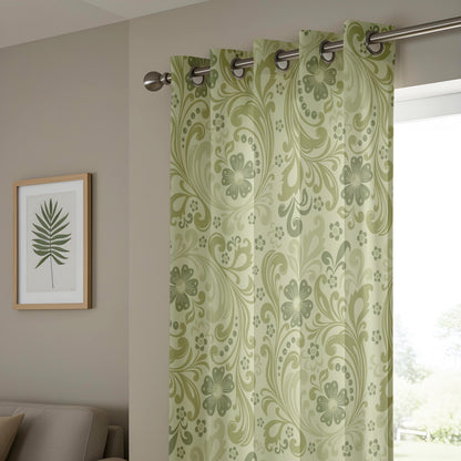 Onay Sage Green Damask Curtains – Vintage Baroque Scroll Drapes