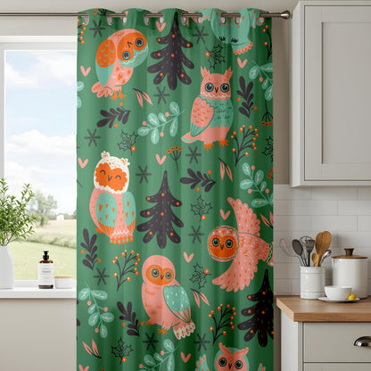 Onay Green Owl Nursery Curtains – Scandi Woodland Animal Drapes