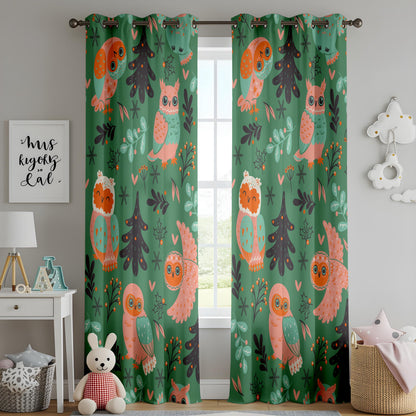 Onay Green Owl Nursery Curtains – Scandi Woodland Animal Drapes