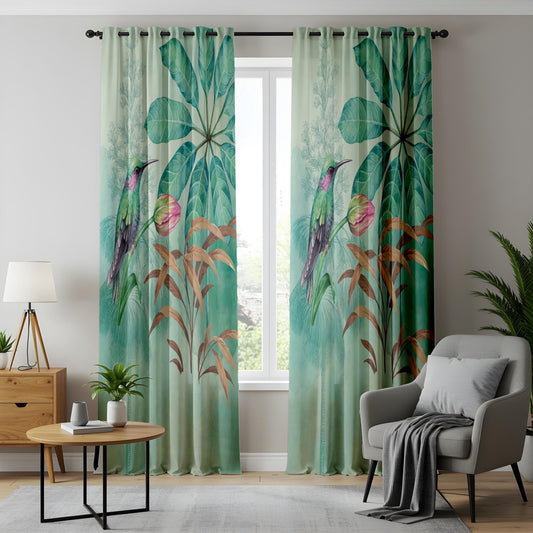 Onay Watercolor Hummingbird Curtains – Teal Tropical Bird Drapes