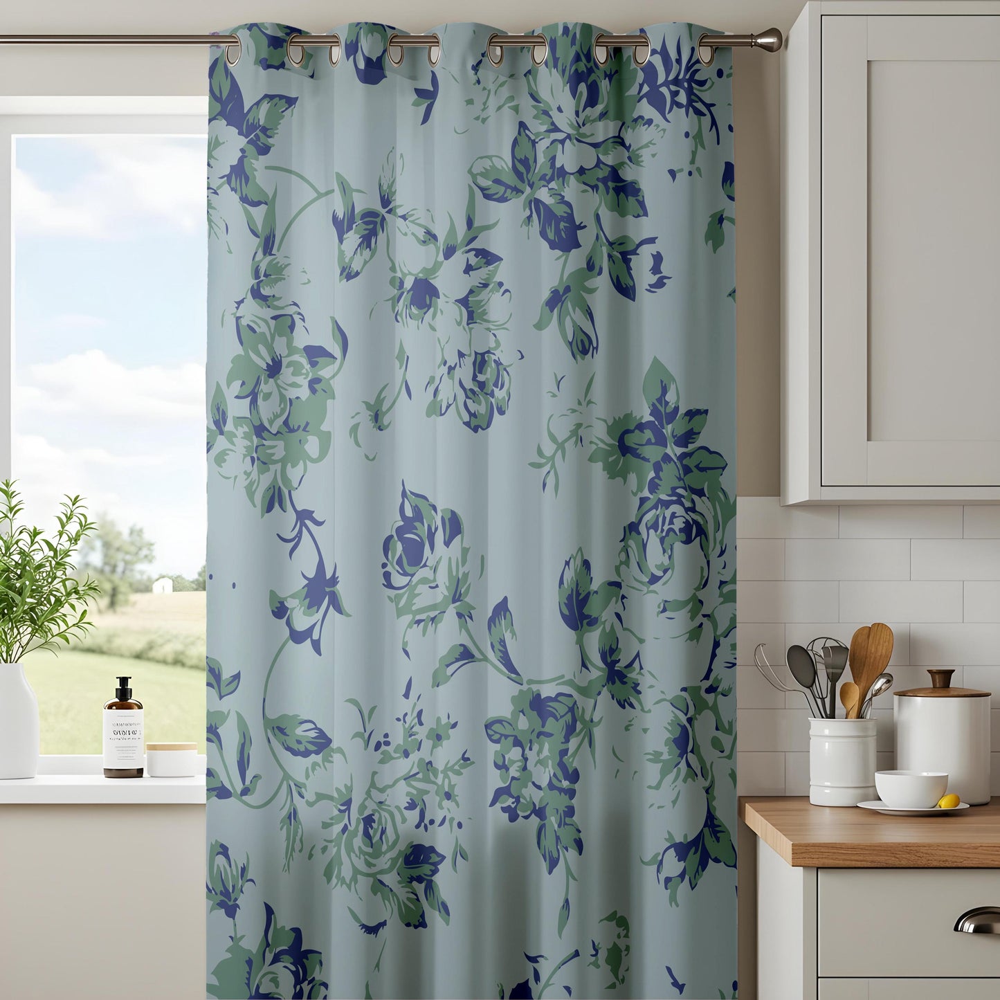 Onay Dusty Blue Floral Curtains – Vintage French Country Drapes