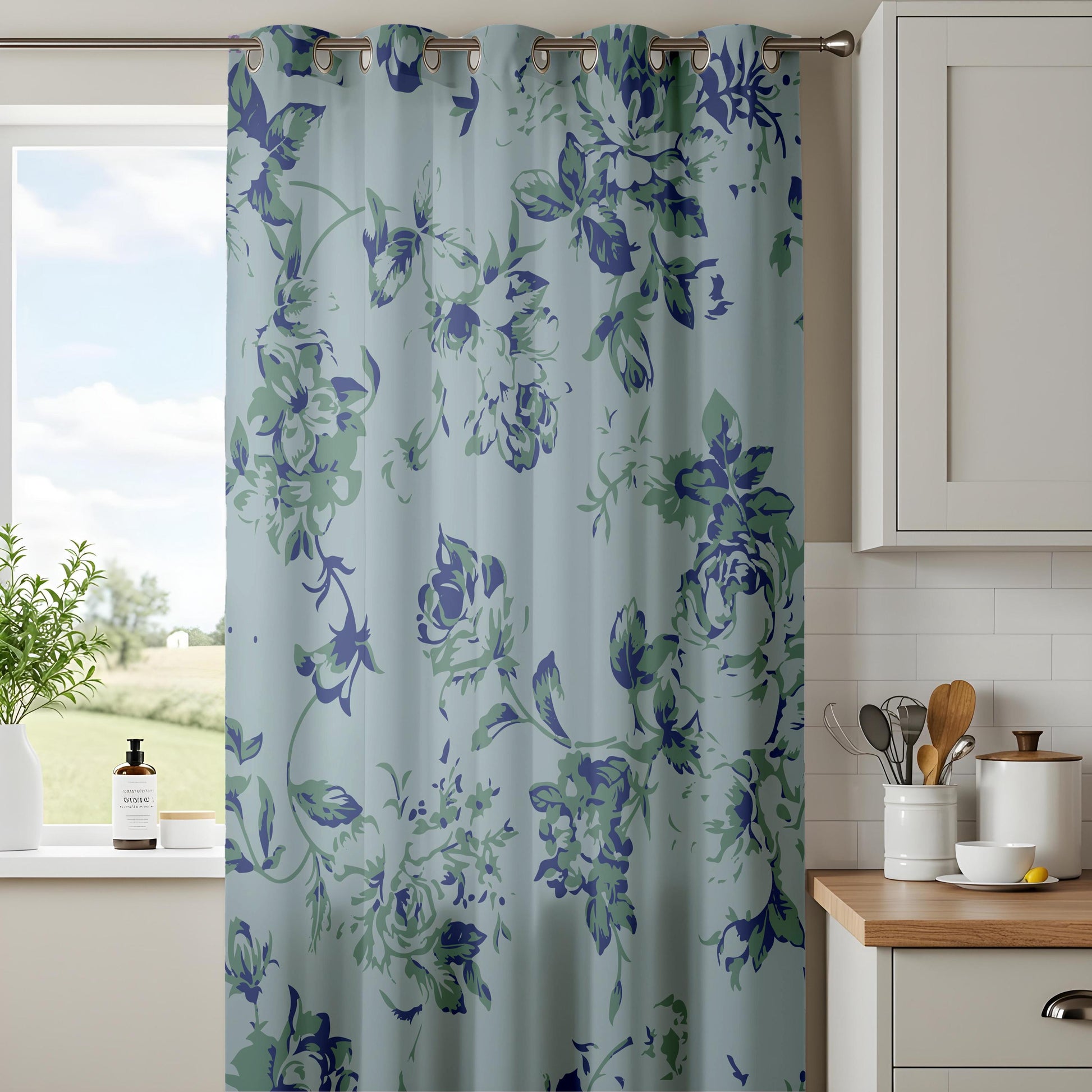 Onay Dusty Blue Floral Curtains – Vintage French Country Drapes
