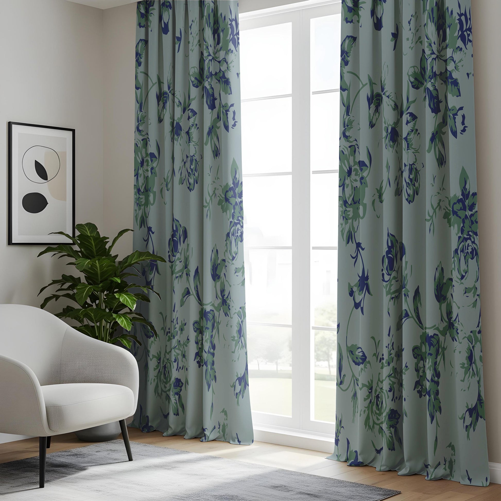 Onay Dusty Blue Floral Curtains – Vintage French Country Drapes