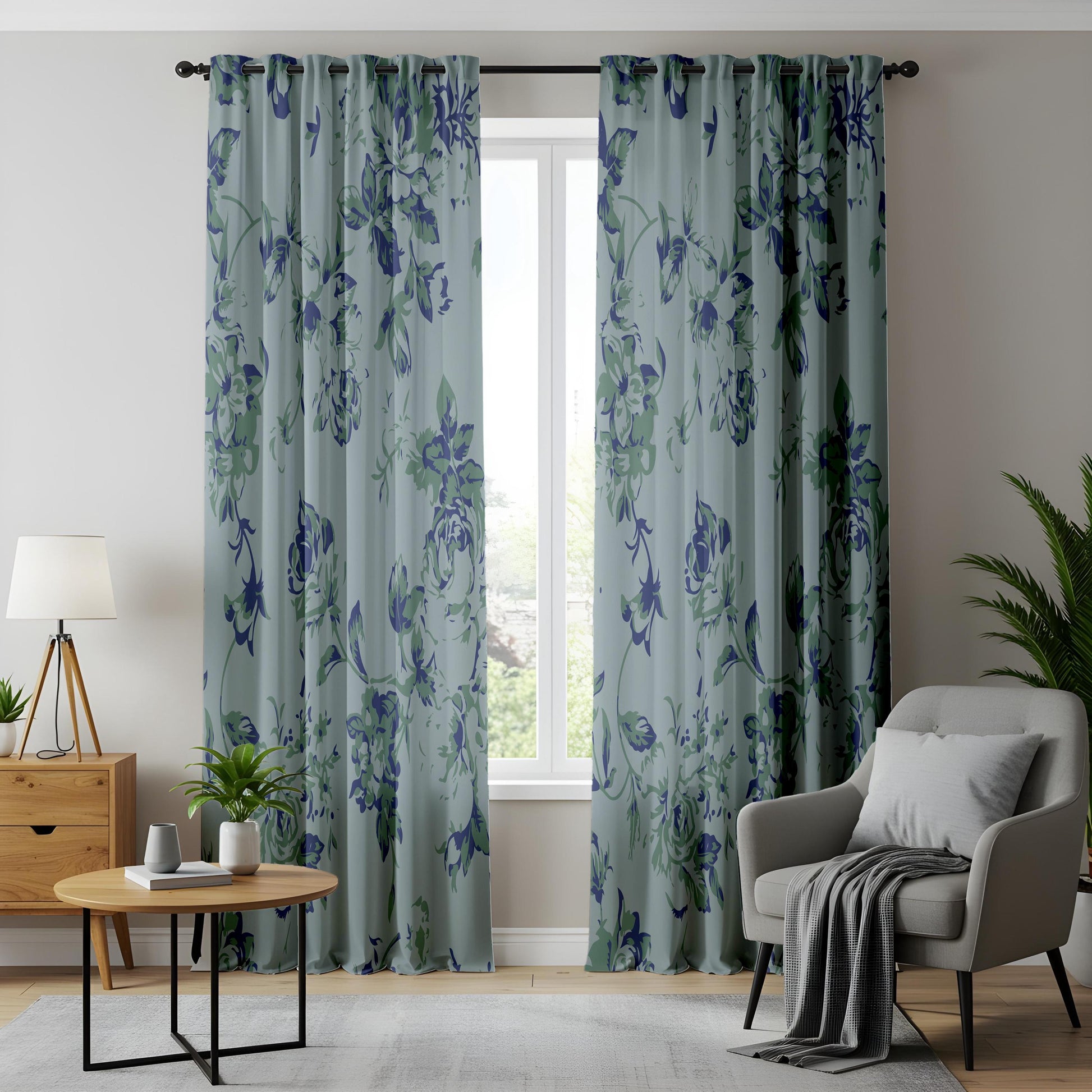 Onay Dusty Blue Floral Curtains – Vintage French Country Drapes