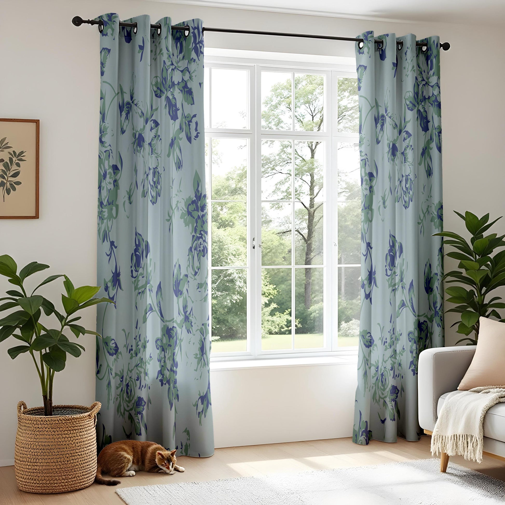 Onay Dusty Blue Floral Curtains – Vintage French Country Drapes