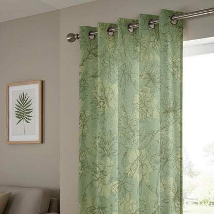 Onay Sage Green Floral Sketch Curtains – Vintage Botanical Line Art Drapes