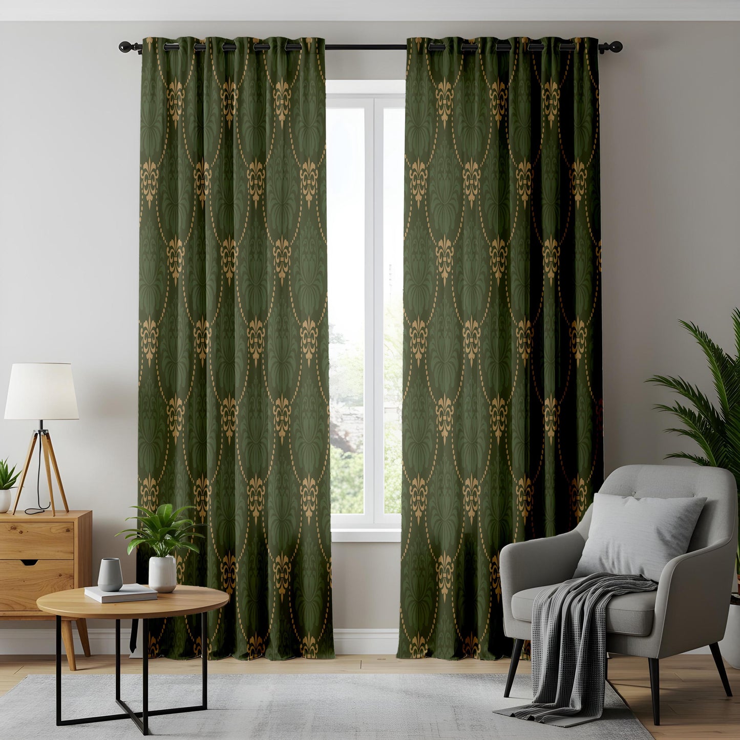 Onay Dark Green Gold Trellis Curtains – Vintage Art Deco Chain Drapes