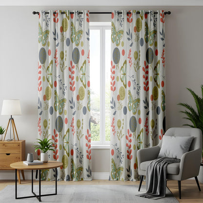 Onay Retro Butterfly Curtains – Sage Green Rust Moth Drapes