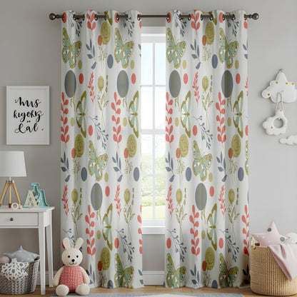Onay Retro Butterfly Curtains – Sage Green Rust Moth Drapes