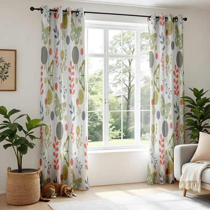 Onay Retro Butterfly Curtains – Sage Green Rust Moth Drapes