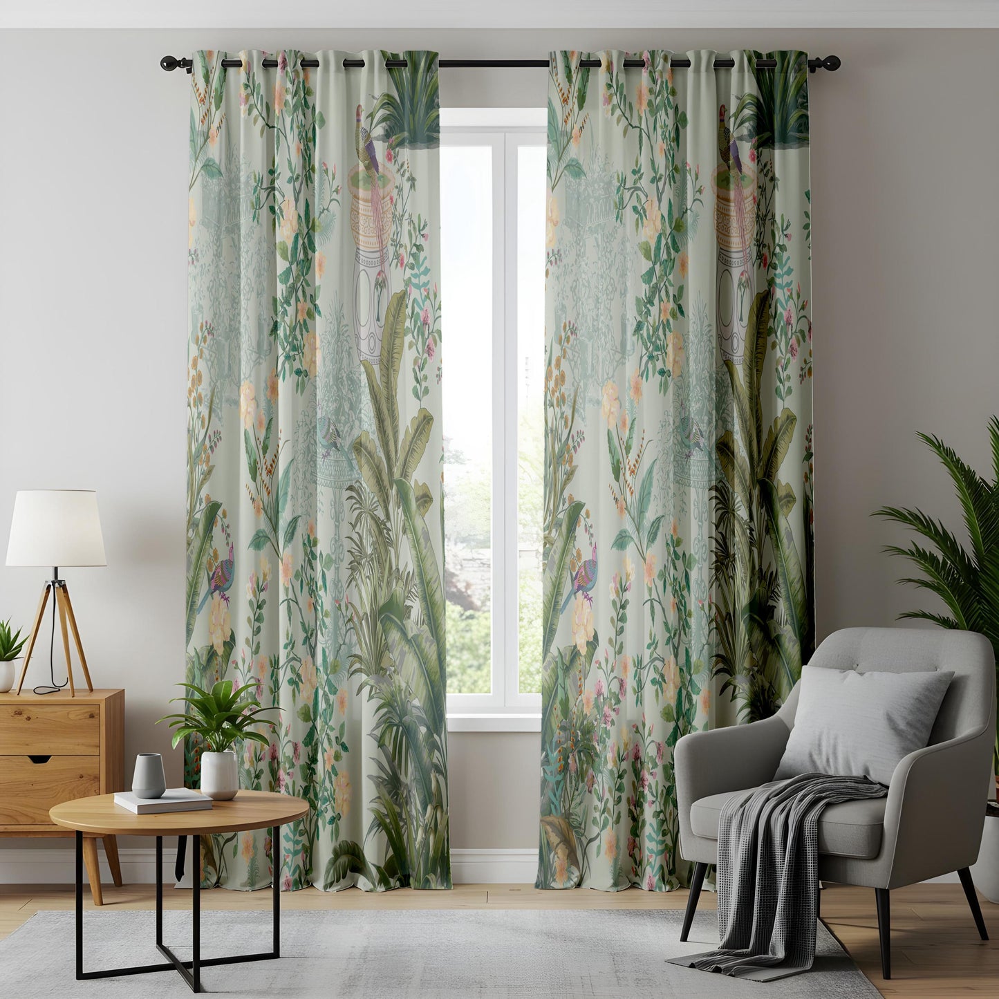 Onay Vintage Chinoiserie Curtains – Pastel Botanical Garden Drapes
