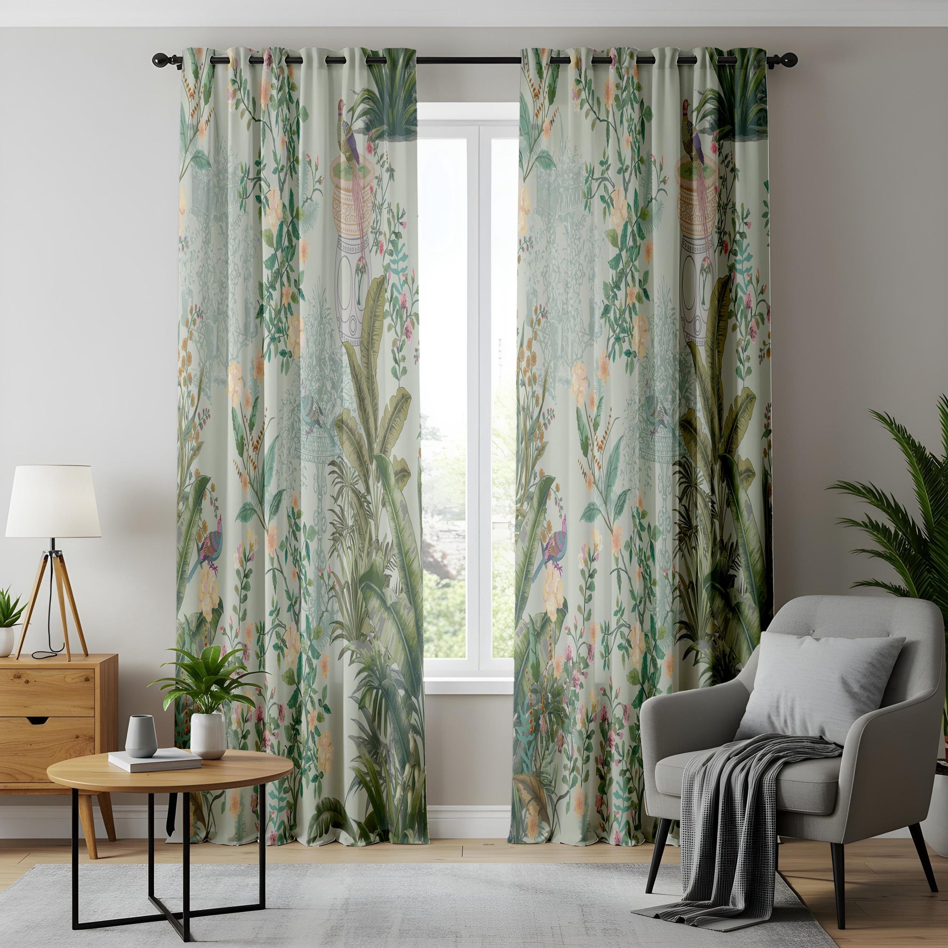 Onay Vintage Chinoiserie Curtains – Pastel Botanical Garden Drapes