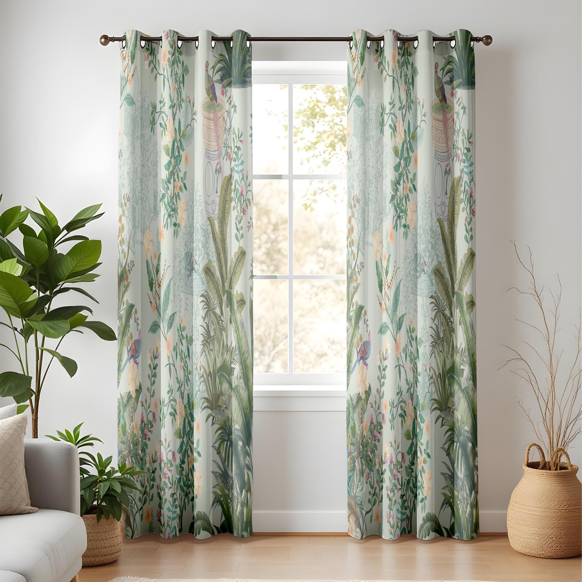 Onay Vintage Chinoiserie Curtains – Pastel Botanical Garden Drapes