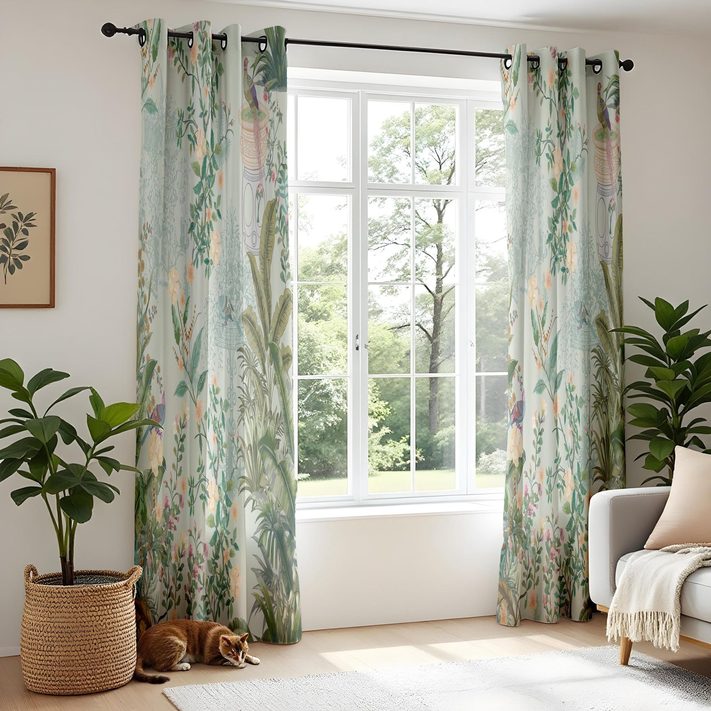 Onay Vintage Chinoiserie Curtains – Pastel Botanical Garden Drapes