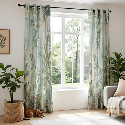 Onay Vintage Chinoiserie Curtains – Pastel Botanical Garden Drapes