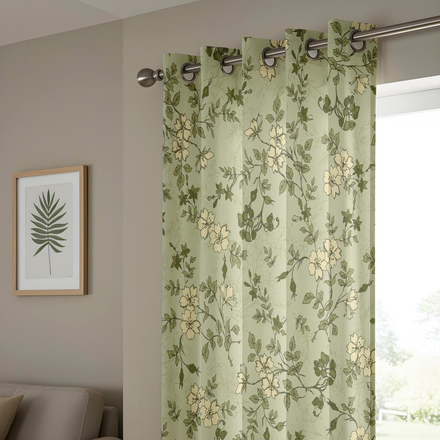 Onay Sage Green Wildflower Curtains – Vintage Botanical Sketch Drapes