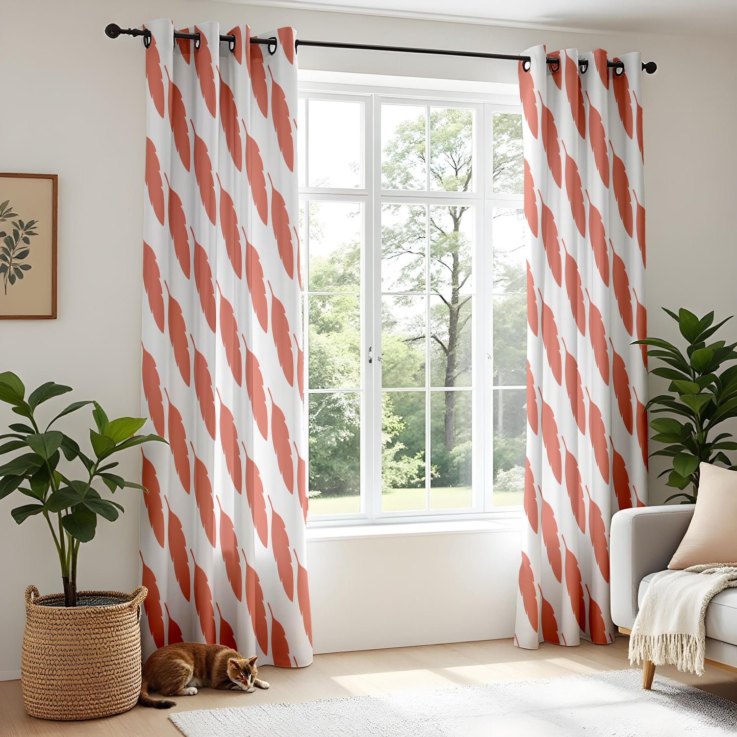 Onay Rust Orange Feather Curtains – Boho Terracotta Leaf Drapes