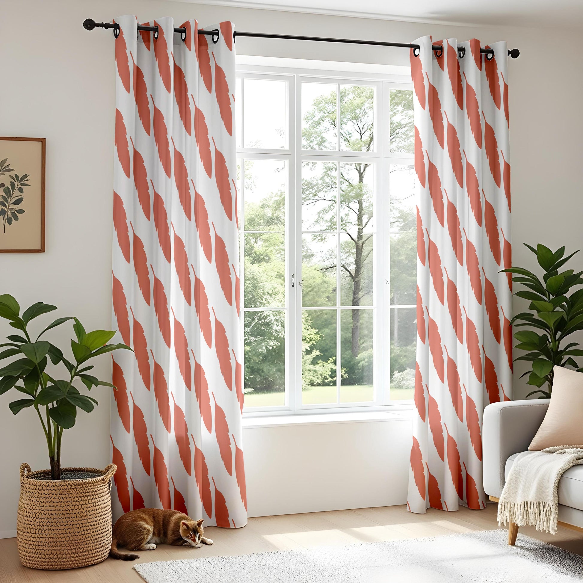 Onay Rust Orange Feather Curtains – Boho Terracotta Leaf Drapes