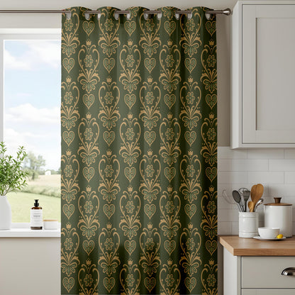 Onay Dark Green Gold Damask Curtains – Vintage Victorian Gothic Drapes