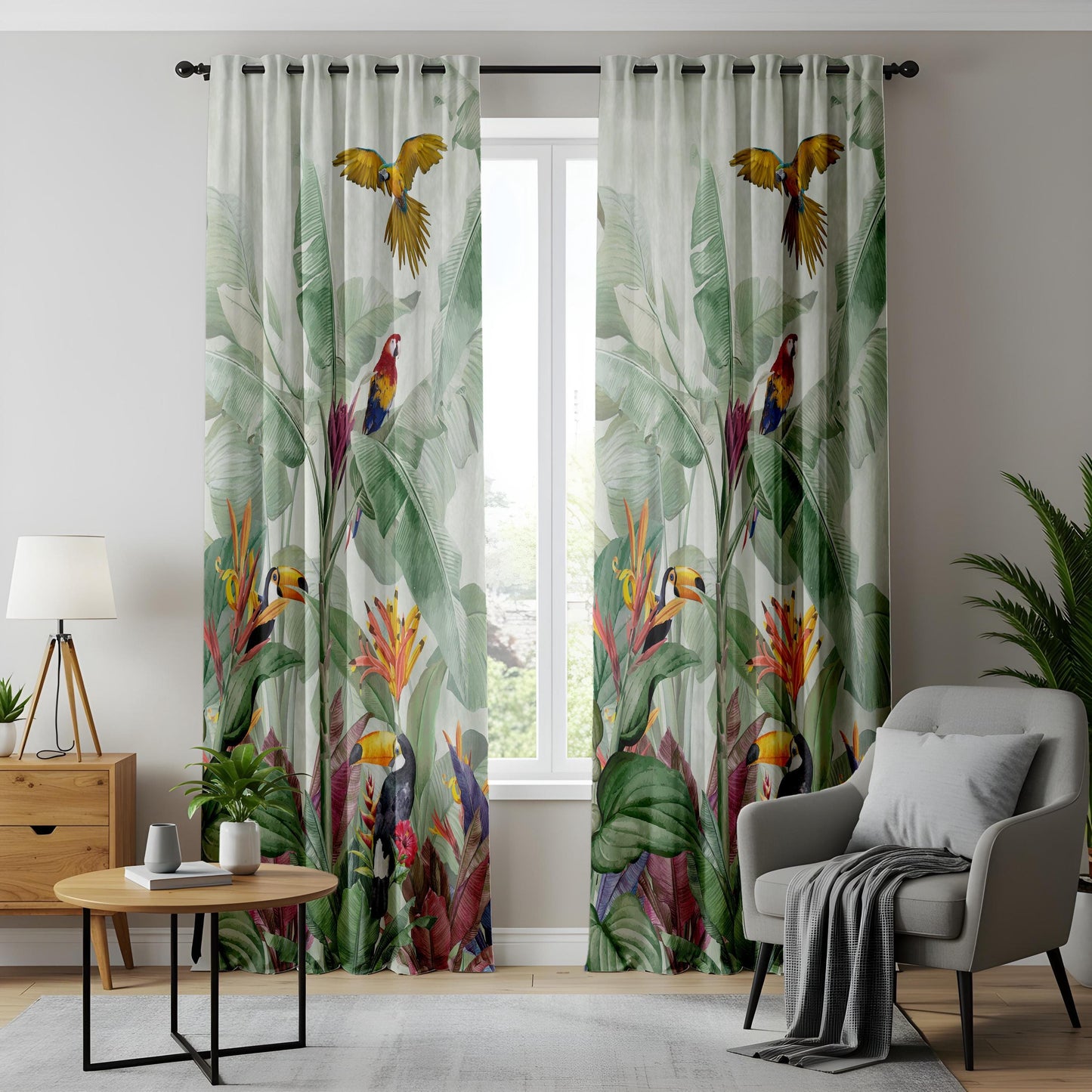 Onay Tropical Jungle Bird Curtains – Toucan Macaw Parrot Drapes