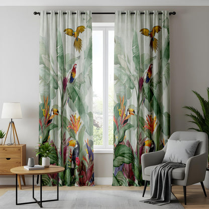 Onay Tropical Jungle Bird Curtains – Toucan Macaw Parrot Drapes