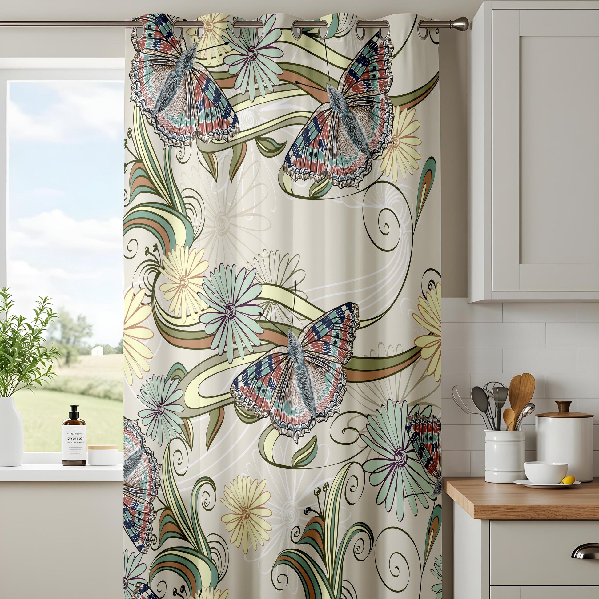 Onay Art Nouveau Butterfly Curtains – Whimsical Floral Swirl Drapes