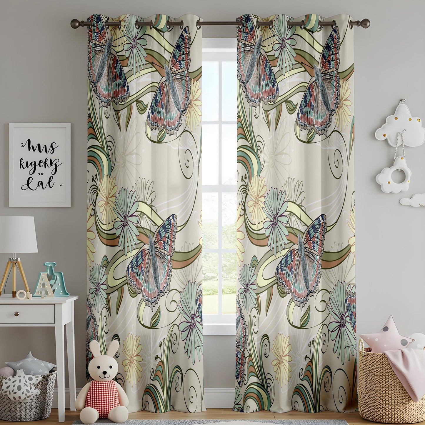 Onay Art Nouveau Butterfly Curtains – Whimsical Floral Swirl Drapes