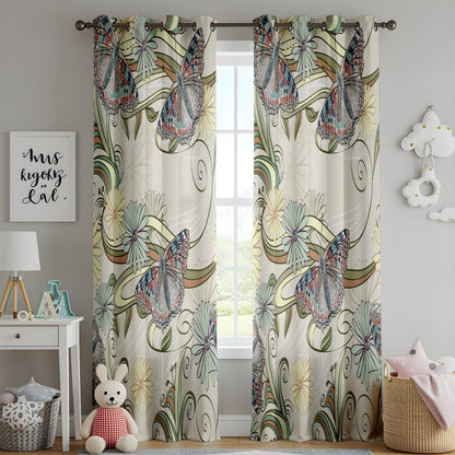 Onay Art Nouveau Butterfly Curtains – Whimsical Floral Swirl Drapes