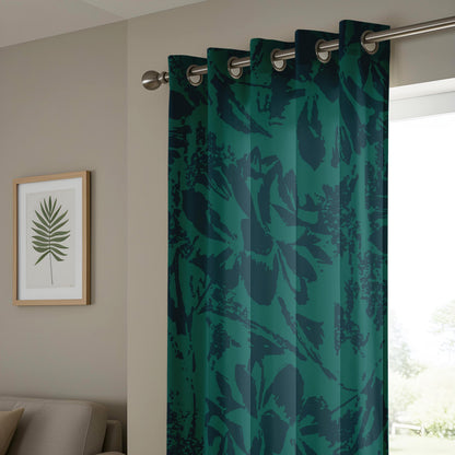 Onay Dark Emerald Green Abstract Floral Curtains – Moody Shadow Leaf Drapes