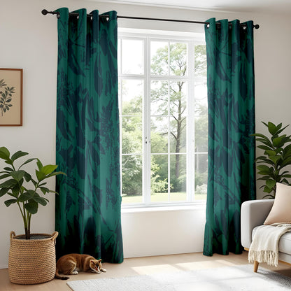Onay Dark Emerald Green Abstract Floral Curtains – Moody Shadow Leaf Drapes
