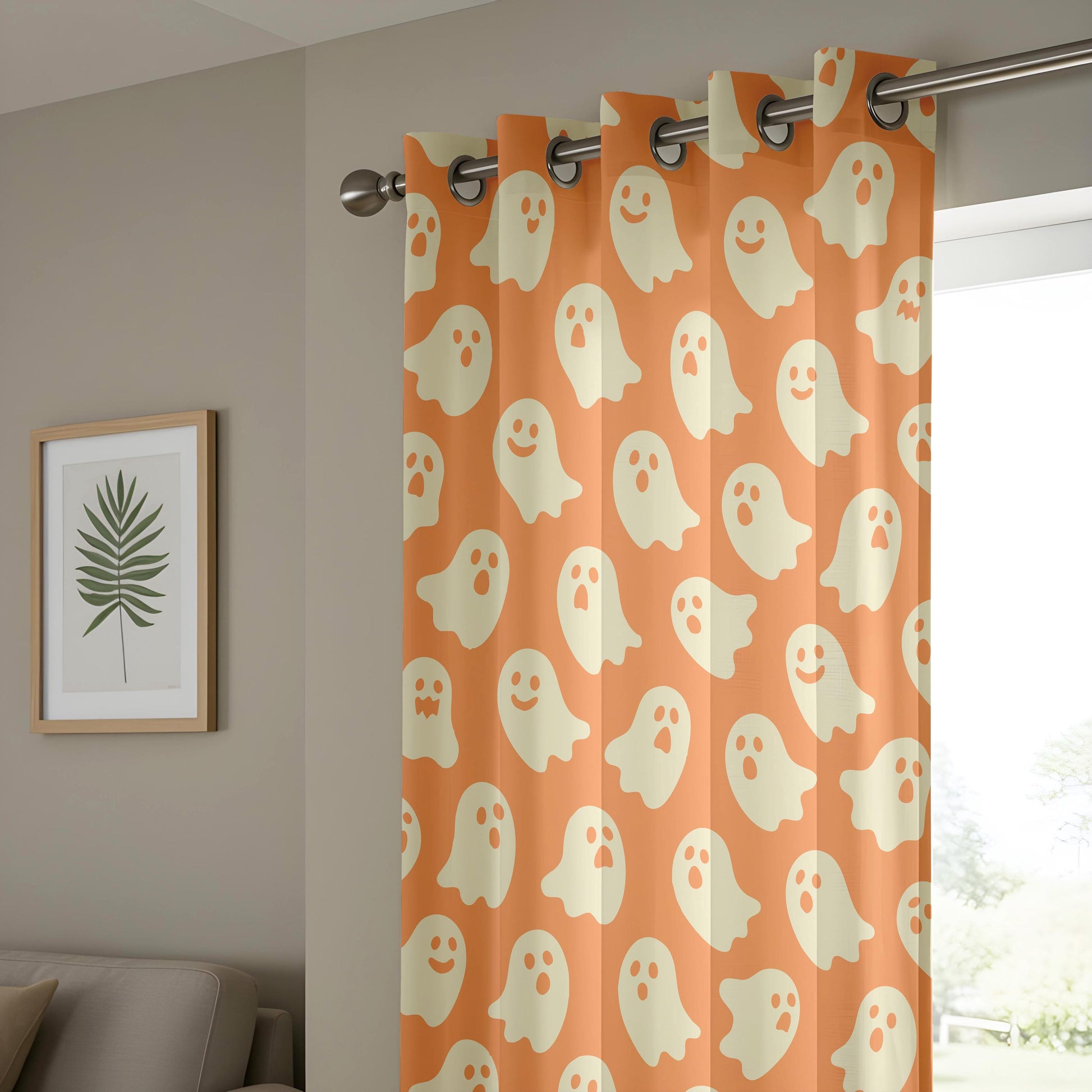 Onay Ghost Halloween Curtains – Orange Spooky Nursery Drapes