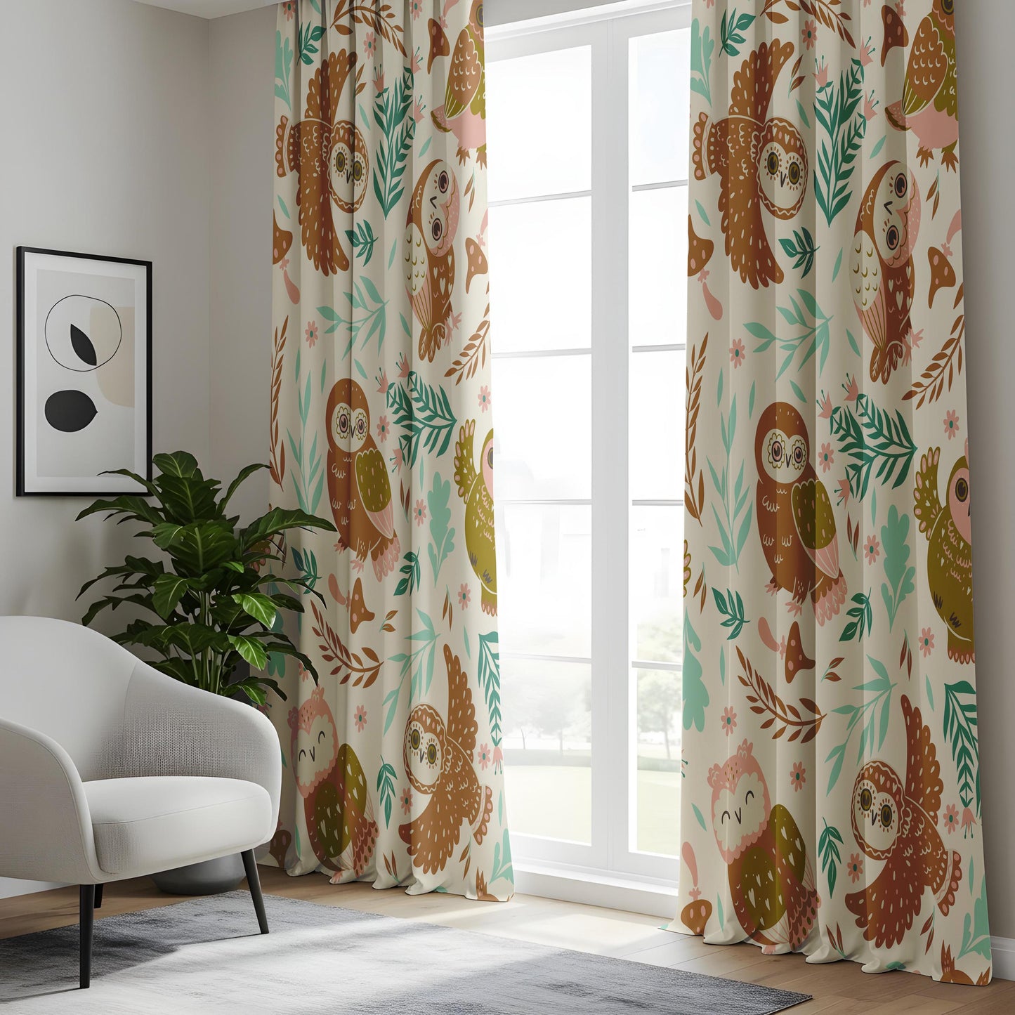 Onay Brown Owl Curtains – Woodland Nursery Decor