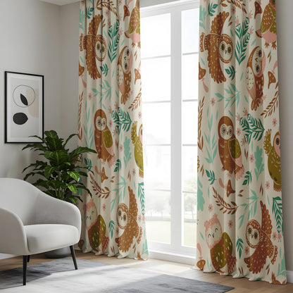 Onay Brown Owl Curtains – Woodland Nursery Decor